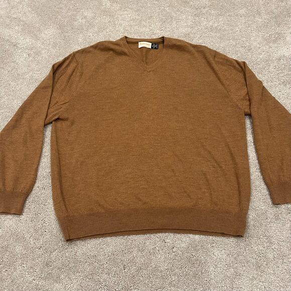 Andrews Inc. Men's Vneck Sweater 100% Extrafine Merino Wool Brown‎ Size XXL - Picture 6 of 8